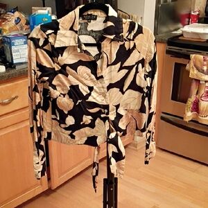 Rachel Zoe Black and Tan Leaf Print Button Down Shirt